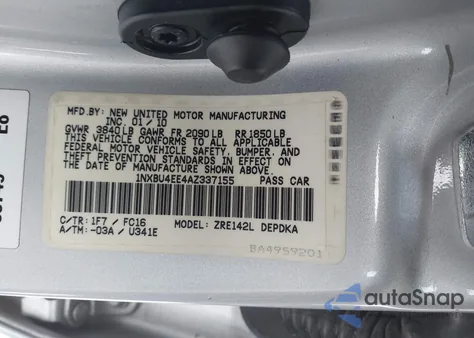 2010 Toyota Corolla Le from USA, damaged, VIN 1NXBU4EE4AZ337155